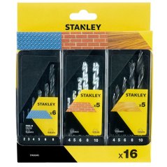 Sada vrtáků Stanley STA56045 HSS , zdivo, dřevo - 16ks
