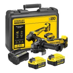 Úhlová bruska 125mm Stanley SFMCG700M2K V20 18V - 2xAku 4,0Ah, nabíječka, kufr