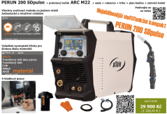 PERUN 200 SDpulse + hořák ARC M22 + startovací sada + rukavice + triko + plyn. hadice + zemnící kabel