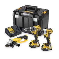 Sada nářadí DEWALT DCK383P2T 18V XR - vrtačka, utahovák, bruska, 2xAku, nabíječka, kufr